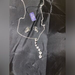 Cubic Zirconia Sterling Silver Necklace and Earring Set